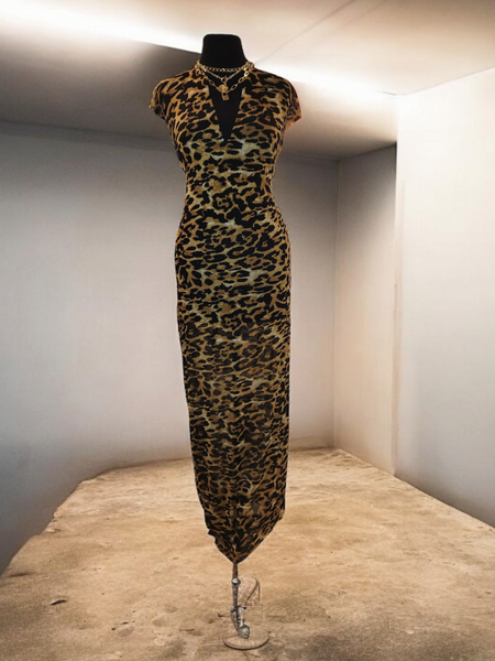 Mesh Leopard V neck