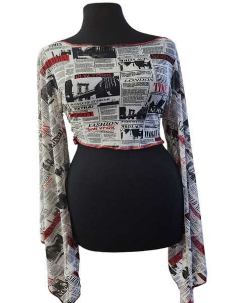 Newspaper Flare Sleeves Mesh  set