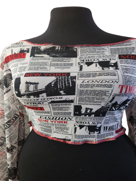 Newspaper Flare Sleeves Mesh  set