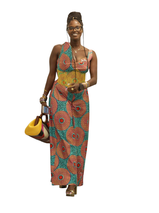 Ankara and Lace Corset Jumpsuit